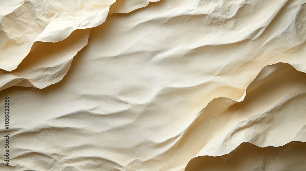 Aufkleber a close-up view of crumpled paper exhibits a variety of natural folds and shadows, creating an intri