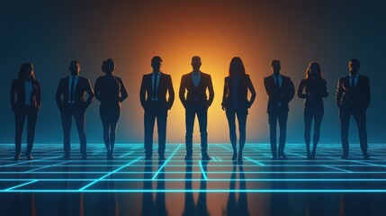 Business Team Silhouettes on Grid