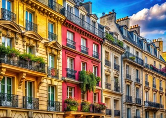 Fototapeta premium The captivating historic facades of Paris epitomize architectural elegance and charm, beautifully illustrating the timeless allure of the City of Light.