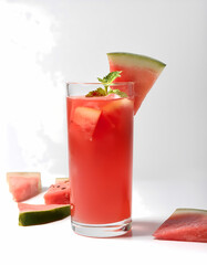 Refreshing Watermelon Juice with Mint Garnish in Glass