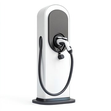 EV charging station on solid white background