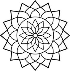 Obraz premium Flower mandala design, line art, black line, bold line, outline, vector, mandala icon.