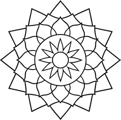 Obraz premium Flower mandala design, line art, black line, bold line, outline, vector, mandala icon.