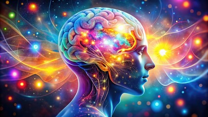Fototapeta premium The cosmos mirrors the human mind, where thoughts shine like distant galaxies, and the brain orchestrates a celestial symphony of emotions and psychological insights.