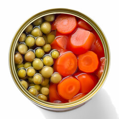 Open Can of Green Peas and Carrots in Brine