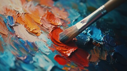 A Paintbrush Mixing Vibrant Colors on a Palette