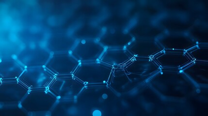 Obraz premium Abstract Blue Hexagon Pattern with Glowing Lines and Blurred Background