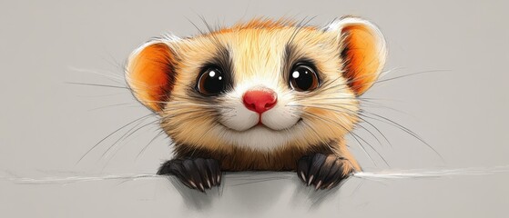 Fototapeta premium Curious Ferret Exploration, a charming illustration of a ferret peeking out, capturing its playful nature and inquisitive spirit.