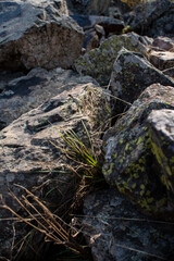 large stones in the mountains natural background