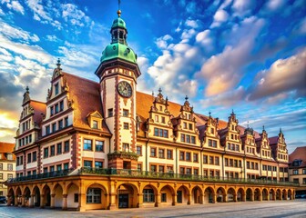 Fototapeta premium The Historic Old Town Hall in Leipzig is a magnificent example of Gothic architecture, celebrating unparalleled beauty and historical importance in Germany's vibrant cultural landscape.