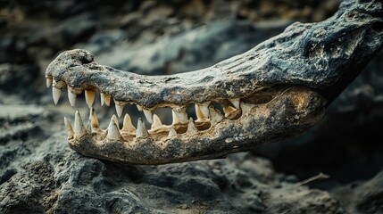 Obraz premium Close-up of a Crocodile Skull with Sharp Teeth