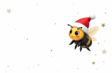 Bee in Santa hat on white background, illustration