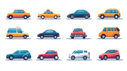 Naklejka premium Colorful Cartoon Cars in Different Styles and Designs