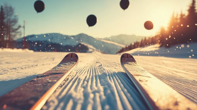 Black Friday special offer for ski passes and mountain resort stays, skiing and black balloons