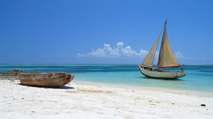 Obraz premium Sailboats on Pristine Beach