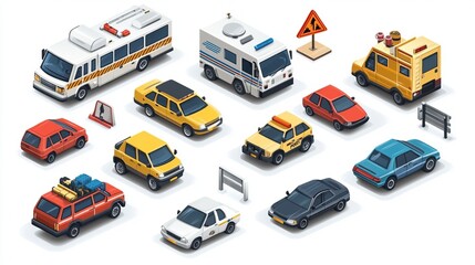 Various Vehicles in Urban Environment Illustration