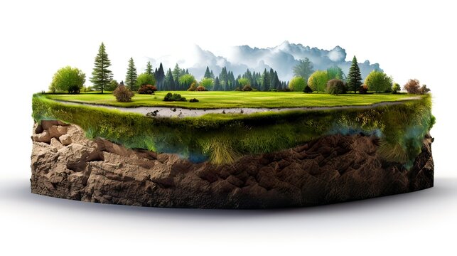 Earth land&nbsp;Soil layers 3D Illustration round soil ground cross&nbsp;section float landscape&nbsp;fantasy floating island