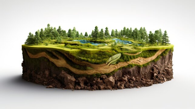 Earth land&nbsp;Soil layers 3D Illustration round soil ground cross&nbsp;section float landscape&nbsp;fantasy floating island