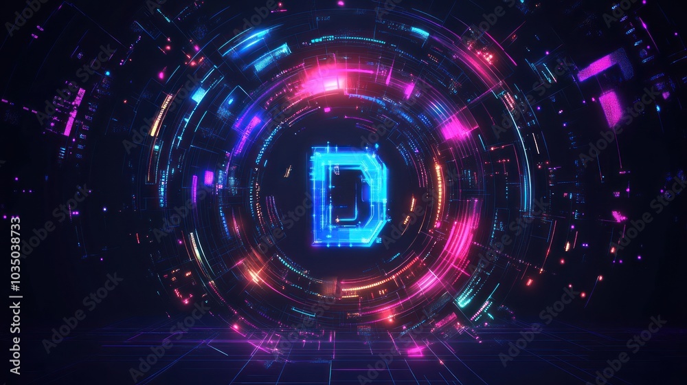 Canvas Prints Digital Futuristic Abstract Neon Letter D