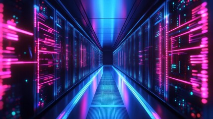 Fototapeta premium Neon Server Room