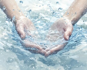 Fototapeta premium Hands Creating Water Splash in Minimalist Style