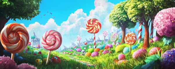 Vibrant Candy Landscape in Watercolor Style