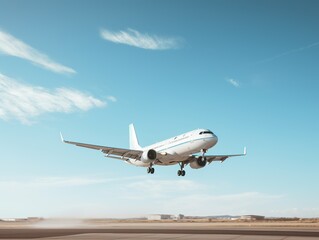 Airplane taking off from the airport. Passenger plane fly up over take-off runway from airport.