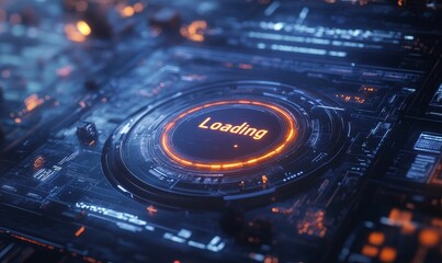 Futuristic interface with loading indicator.
