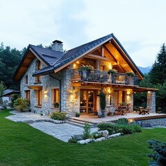Naklejka premium Country style house with 3 bedrooms and a balcony.