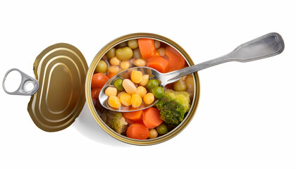 Open Can of Mixed Vegetables with Spoon
