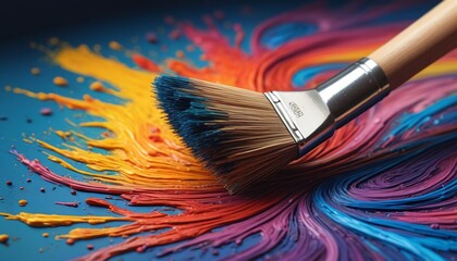 Obraz premium A magical paintbrush that brings drawings to life, set against a vibrant canvas filled with swirling colors, Generative AI