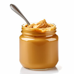Creamy Peanut Butter in Glass Jar with Spoon