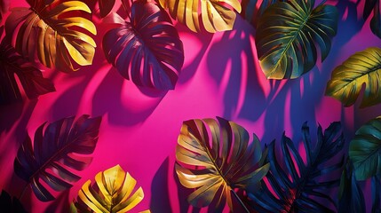 Vibrant Tropical Leaves on Colorful Background