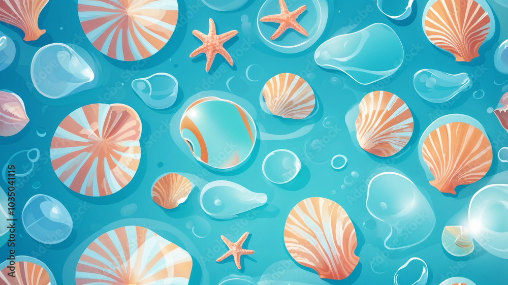 Wall mural seamless pattern with seashells