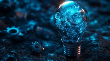 Futuristic Light Bulb with Gears and Technology