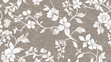 Seamless floral fabric background in muted taupe with light grey cottage pattern Shabby chic woven two tone textile effect featuring a rustic organic all over print