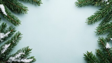 Obraz premium Delicate watercolor frame featuring snow-covered pine needles in icy blue tones, perfect for winter-themed designs.