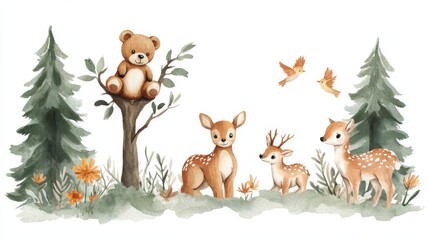 Naklejka premium Whimsical Forest Animals Illustration