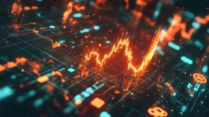 Fototapeta premium Abstract business graphs with glowing lines and currency symbols, representing strong financial performance and profitable investments