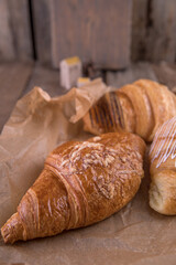 Croissants with different fillings on kraft paper