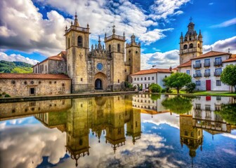 Obraz premium The stunning Viseu Cathedral and cloister encapsulate the deep Celtic heritage of the city, merging architectural beauty and historical significance in a picturesque landscape.