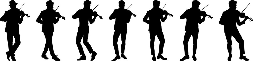 silhouette of a violinist , set of silhouette violin player