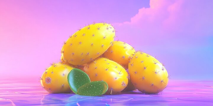 A cluster of yellow fruits from the Pereskia bleo plant, commonly referred to as Rose Cactus or Leaf Cactus, Yellow fruits from the Rose Cactus plant