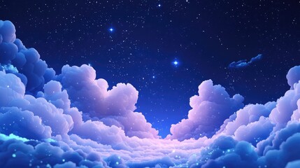 Fototapeta premium Nature inspired space background featuring a 3D cartoon rendering of a star nebula with textures of the cosmos a dark blue sky and a deep fantasy environment that conveys a peaceful and infinite c