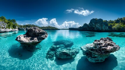 Fototapeta premium Serene Tropical Lagoon with Clear Water and Rocks