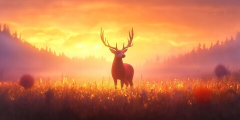 Male deer in a serene natural setting, Male deer in a tranquil environment