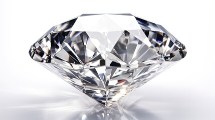 Large Clear Diamond with reflection Dazzling diamond on white background.