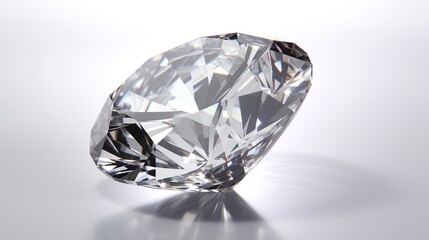 Large Clear Diamond with reflection Dazzling diamond on white background.