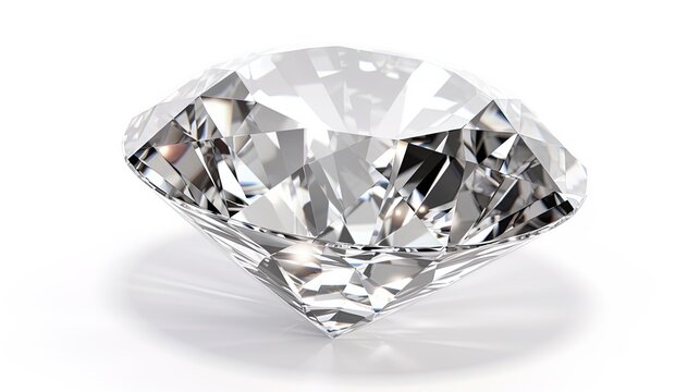 Large Clear Diamond with reflection Dazzling diamond on white background.