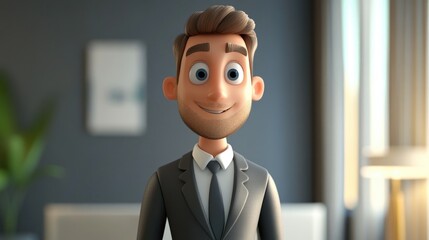 3D Cartoon of a Businessman in a Suit